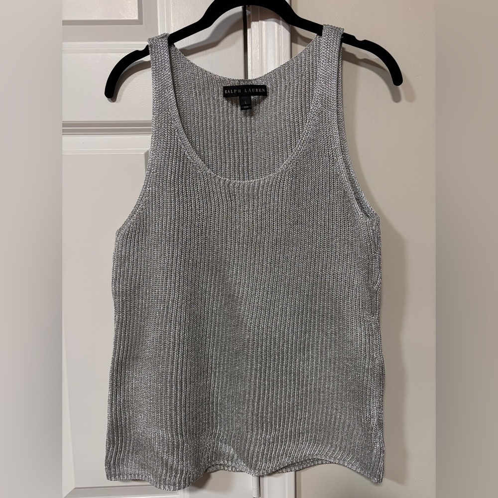 Ralph Lauren Black Label Silver Metallic Fiber Sleeveless Top.